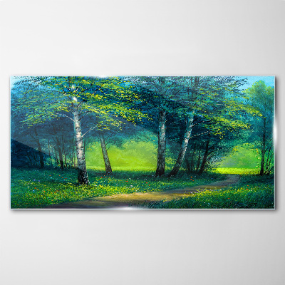 Forest path flowers Glass Print