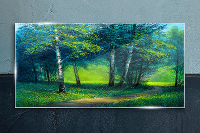 Forest path flowers Glass Print