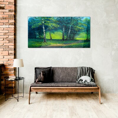 Green forest in the summer sun Glass Print