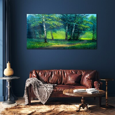 Green forest in the summer sun Glass Print