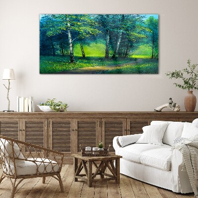 Green forest in the summer sun Glass Print