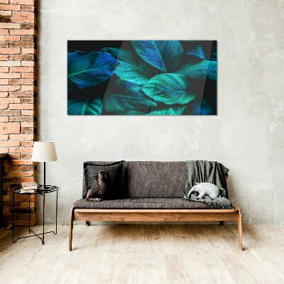 Green leaves in deep shade Glass Print