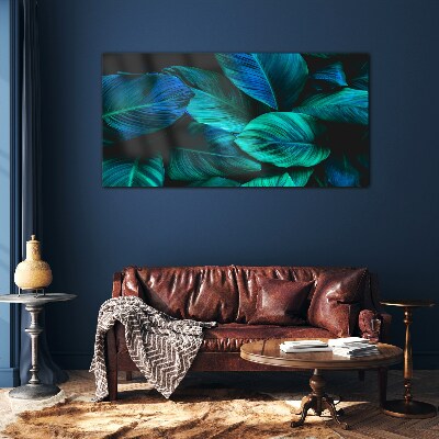 Green leaves in deep shade Glass Print