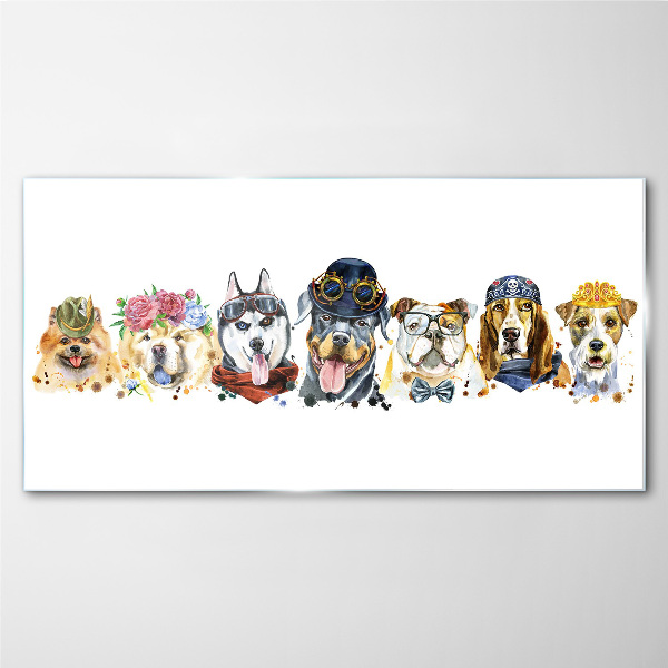 Dogs in fashionable accessories Glass Print