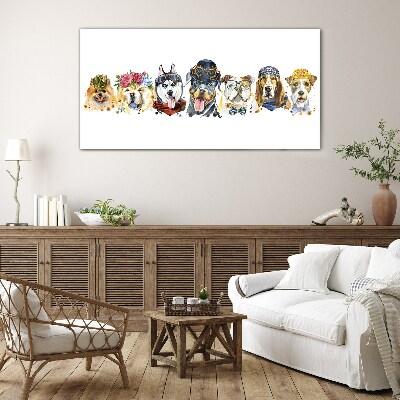 Dogs in fashionable accessories Glass Print