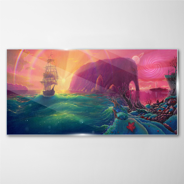 A magical journey through a colorful ocean Glass Print