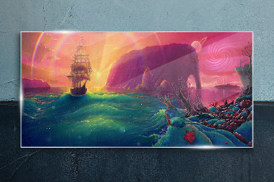 A magical journey through a colorful ocean Glass Print