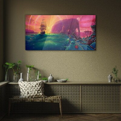 A magical journey through a colorful ocean Glass Print