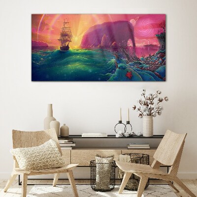 A magical journey through a colorful ocean Glass Print