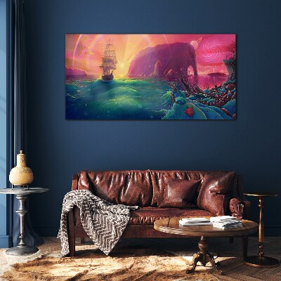 A magical journey through a colorful ocean Glass Print