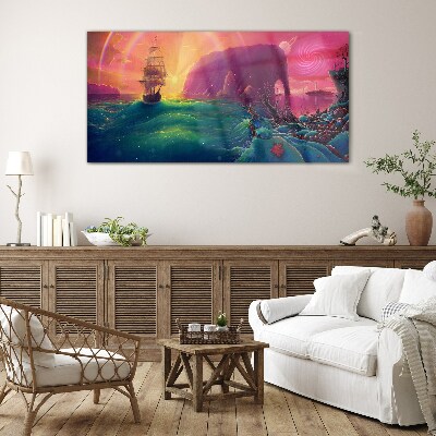A magical journey through a colorful ocean Glass Print