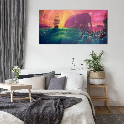 A magical journey through a colorful ocean Glass Print