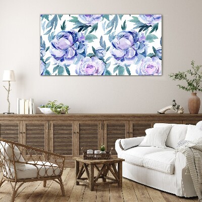 Floral landscape in shades of purple Glass Print