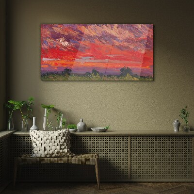 Sunset on Fire Glass Wall Art