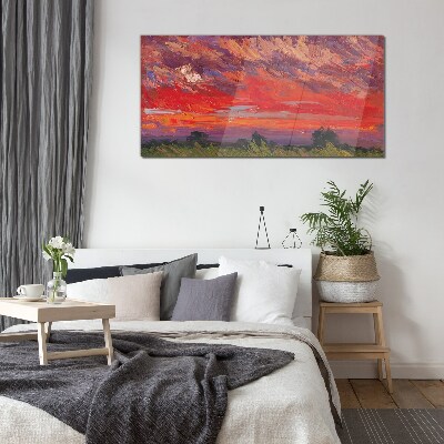 Sunset on Fire Glass Wall Art