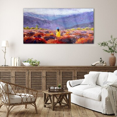 Woman in a purple landscape Glass Print