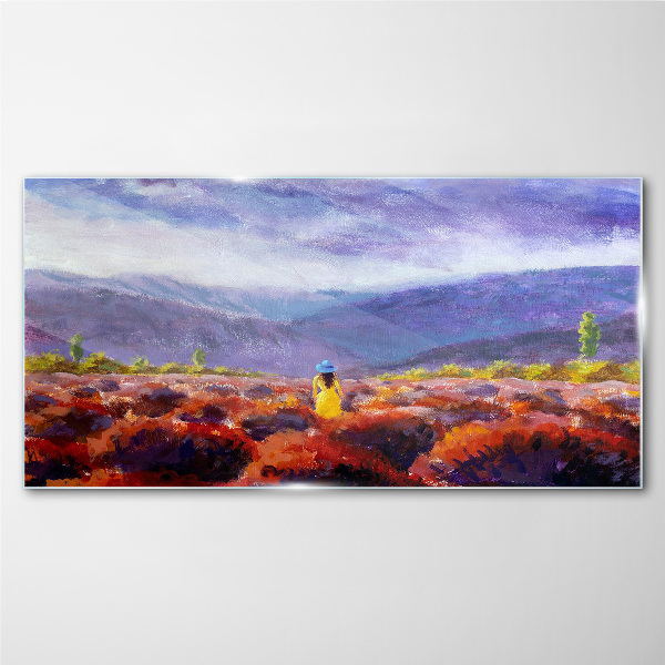 Landscape in purple shades Glass Print