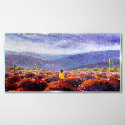 Landscape in purple shades Glass Print