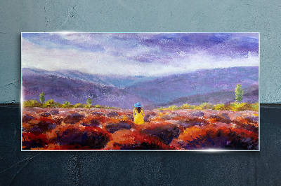 Landscape in purple shades Glass Print
