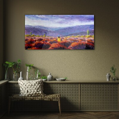 Landscape in purple shades Glass Print