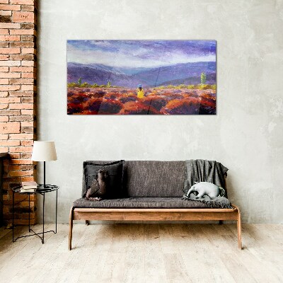 Landscape in purple shades Glass Print