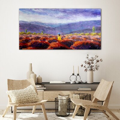 Landscape in purple shades Glass Print