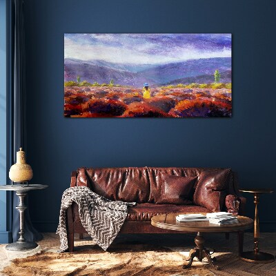 Landscape in purple shades Glass Print