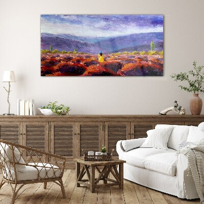 Landscape meadow mountains Glass Print