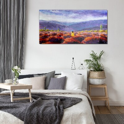 Landscape in purple shades Glass Print
