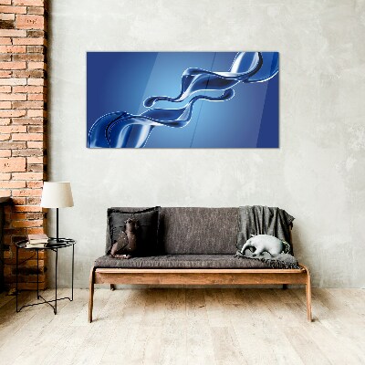 Waves of blue glass Glass Print