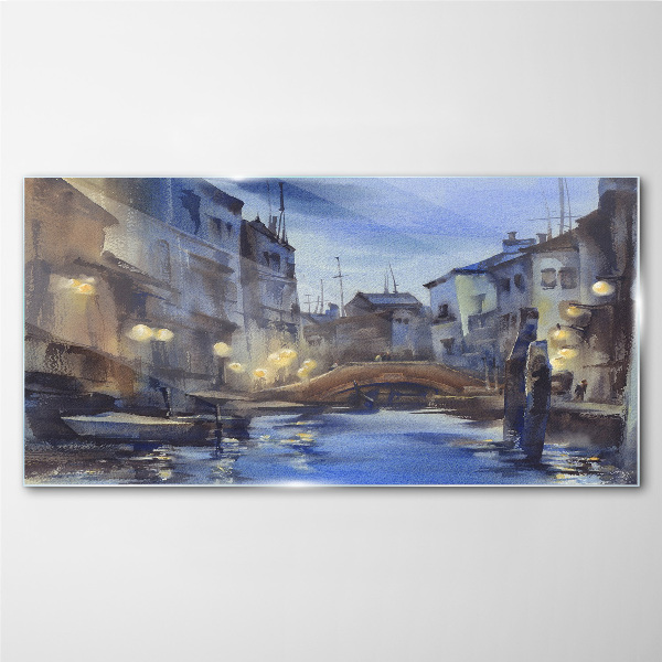 Evening landscape over the water Glass Print