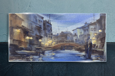 Evening landscape over the water Glass Print