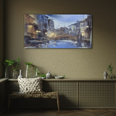 Evening landscape over the water Glass Print