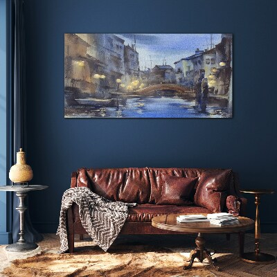 Evening landscape over the water Glass Print