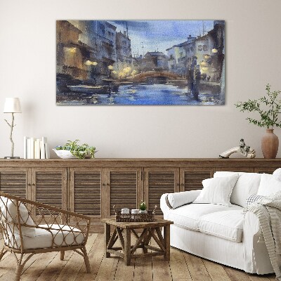 Evening landscape over the water Glass Print