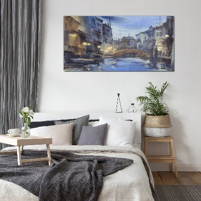 Evening landscape over the water Glass Print