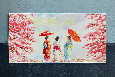 Watercolors tree blossoms Glass Print