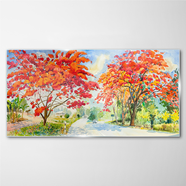 Autumn trees in the color of fire Glass Print