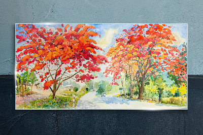 Autumn trees in the color of fire Glass Print