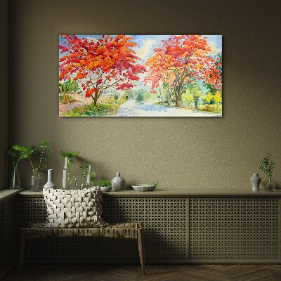 Autumn trees in the color of fire Glass Print
