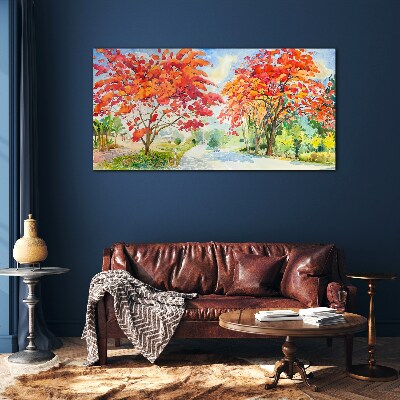 Autumn trees in the color of fire Glass Print