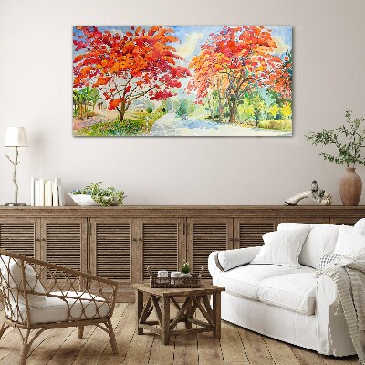 Autumn trees in the color of fire Glass Print