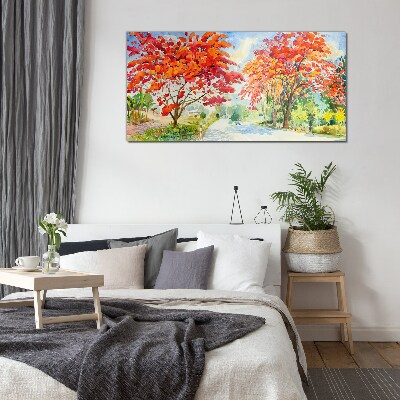 Autumn trees in the color of fire Glass Print