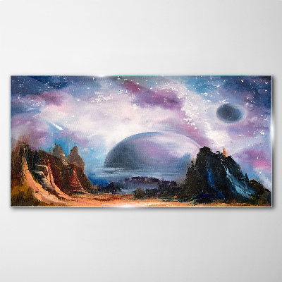 Space landscape with a planet Glass Print