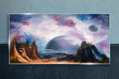 Space landscape with a planet Glass Print