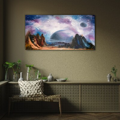 Space landscape with a planet Glass Print