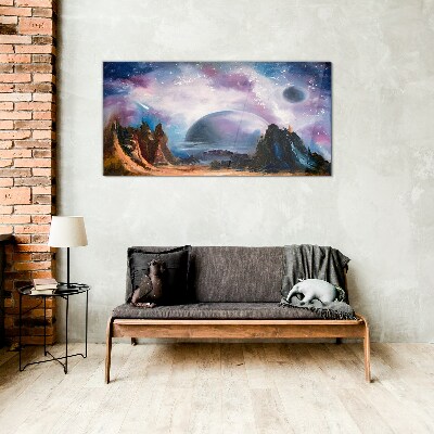 Space landscape with a planet Glass Print