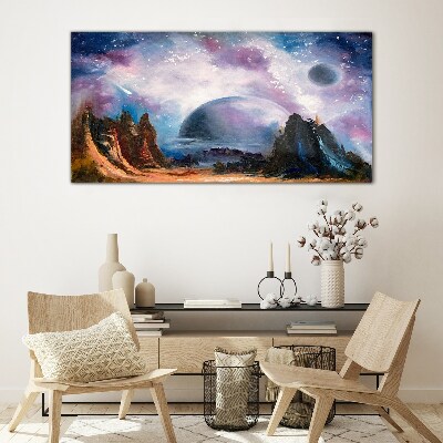 Space landscape with a planet Glass Print