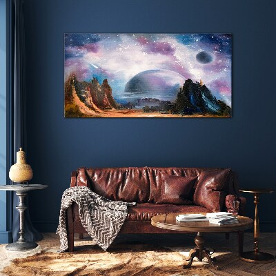 Abstract galaxy planet Glass Print