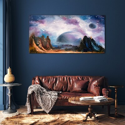 Space landscape with a planet Glass Print